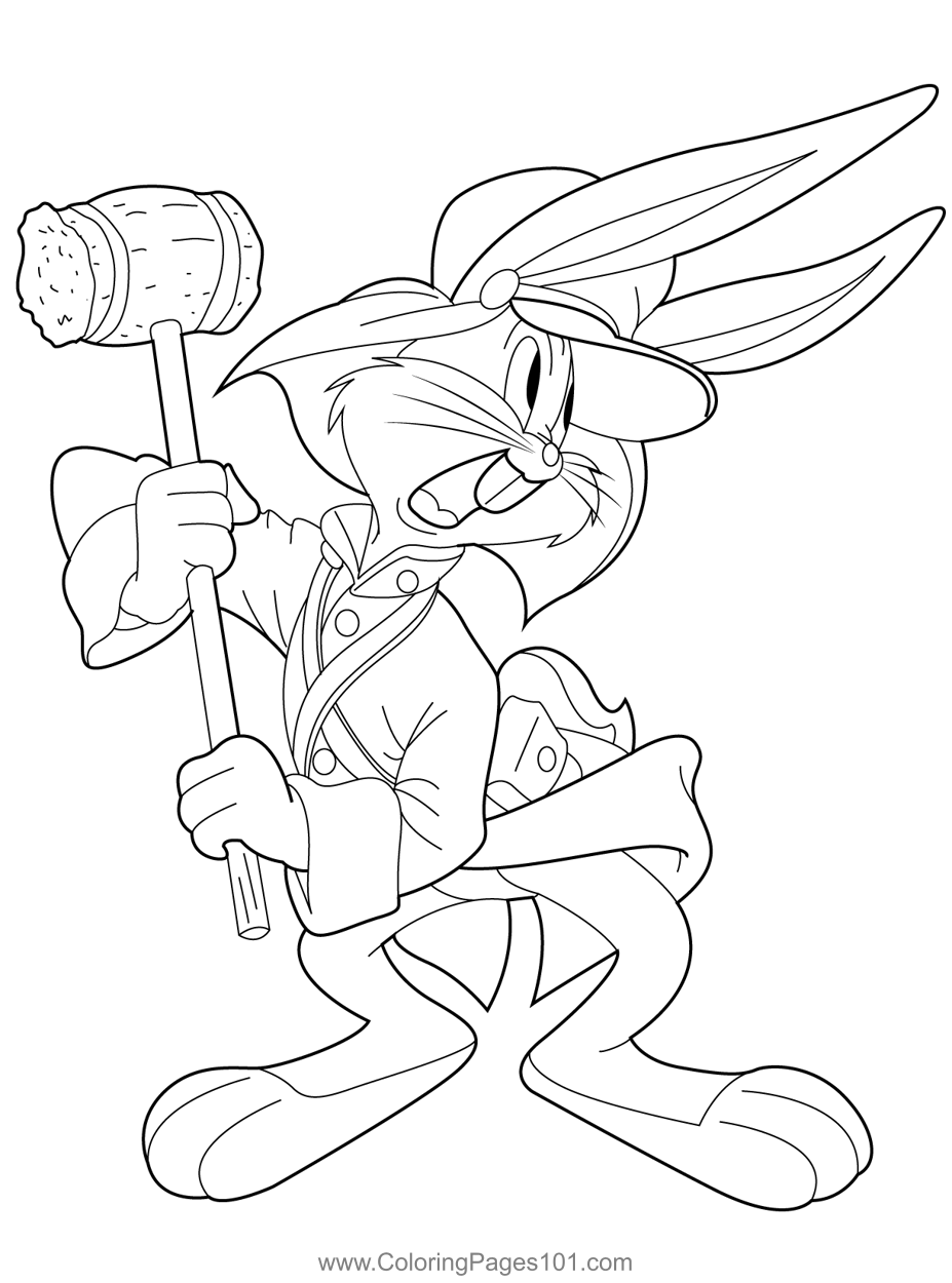 Bunny with hammer coloring page for kids