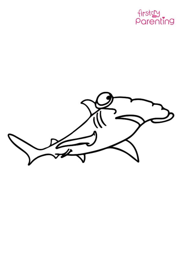 Cartoon hammerhead shark coloring page for kids