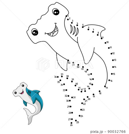 Dot to dot hammerhead shark coloring page for kids