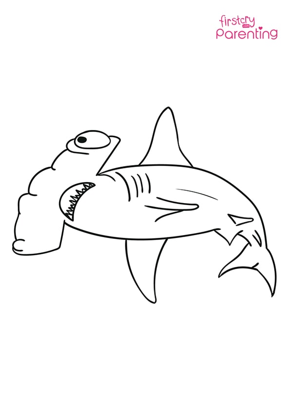 Hammerhead shark swimming coloring page for kids