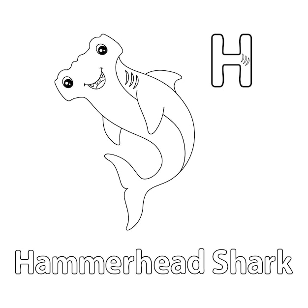 Premium vector hammerhead shark alphabet abc coloring page h