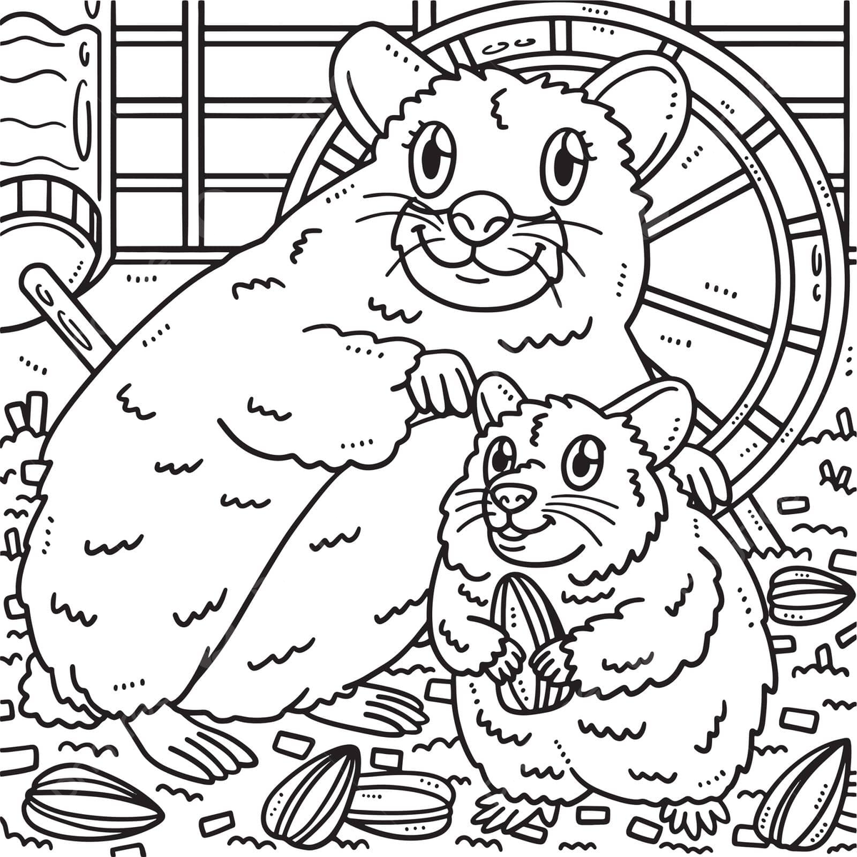 Mother hamster and baby hamster coloring page coloring book colouring page vector coloring book colouring page png and vector with transparent background for free download