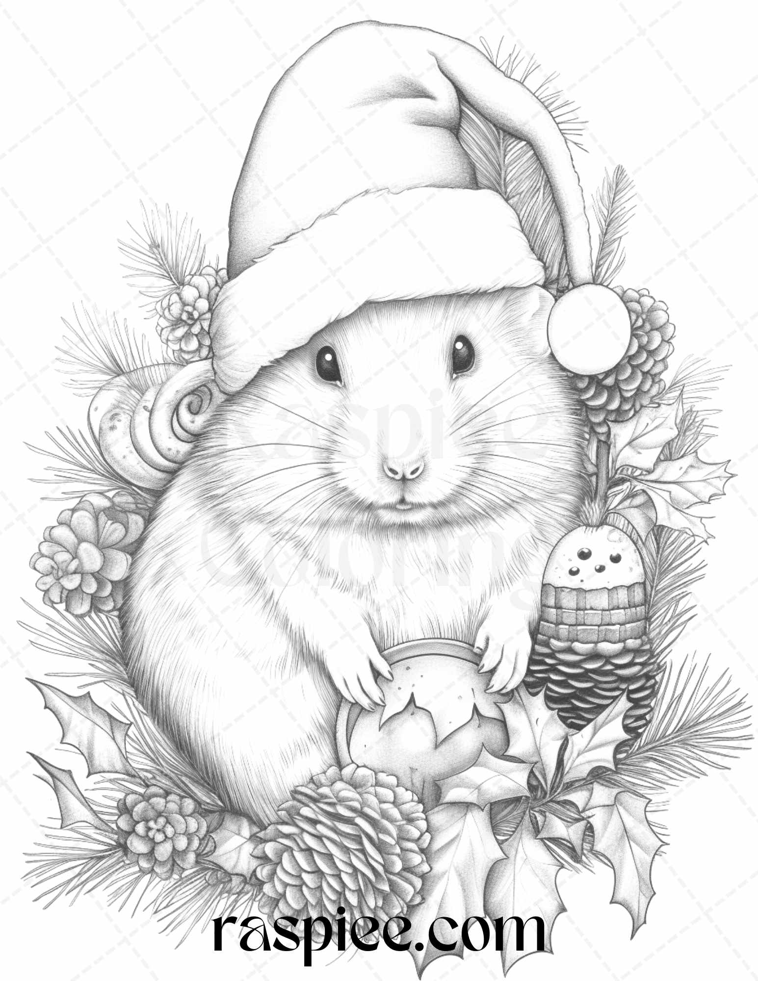 Christmas animals grayscale coloring pages printable for adults pd â coloring