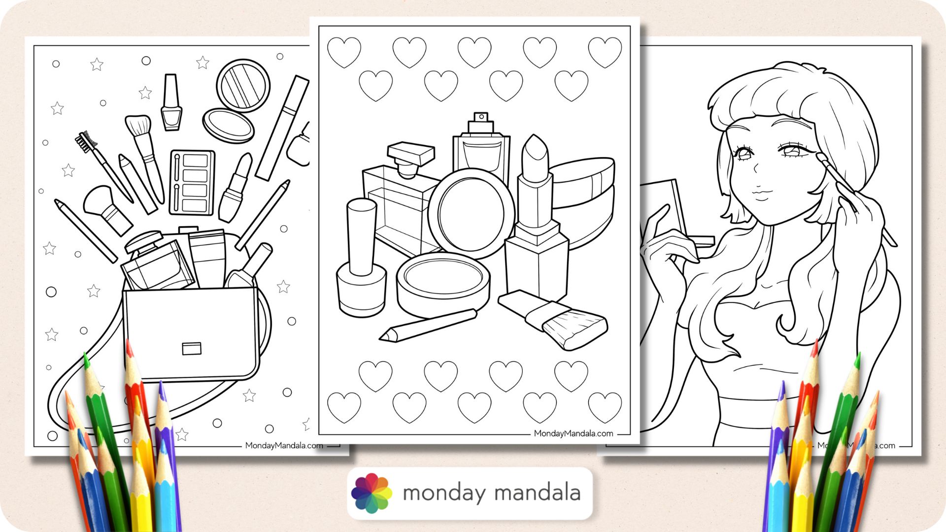 Makeup coloring pages free pdf printables