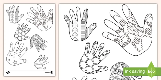 Handprint colouring page teacher