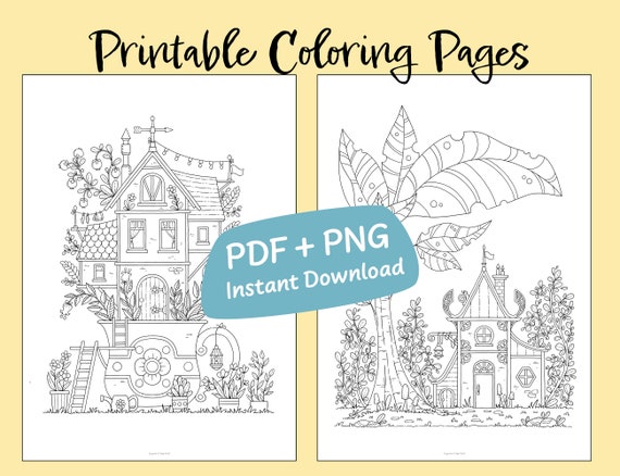 Coloring pages fantasy printable hand drawn digital download jpg pdf png for adults and children instant download