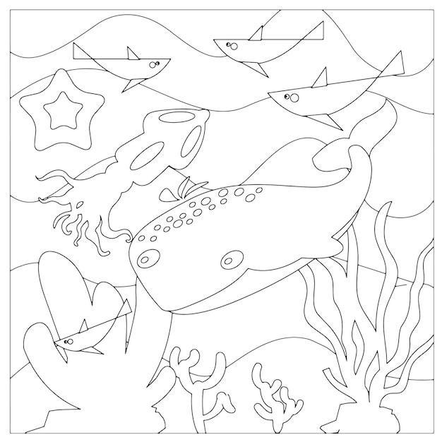 Premium vector ocean animal hand drawn printable coloring page for kids