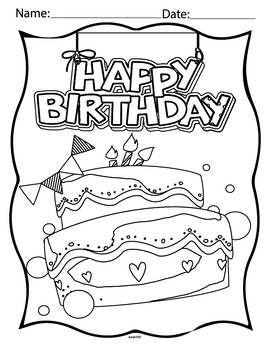 Happy birthday coloring pages tpt