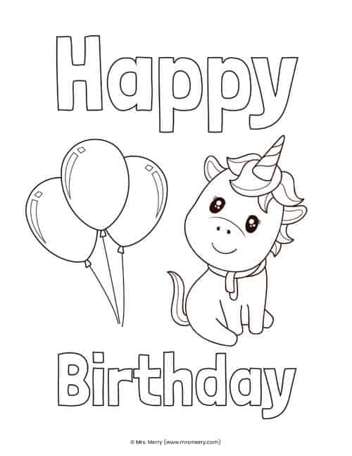 Free happy birthday coloring pages for kids mrs merry