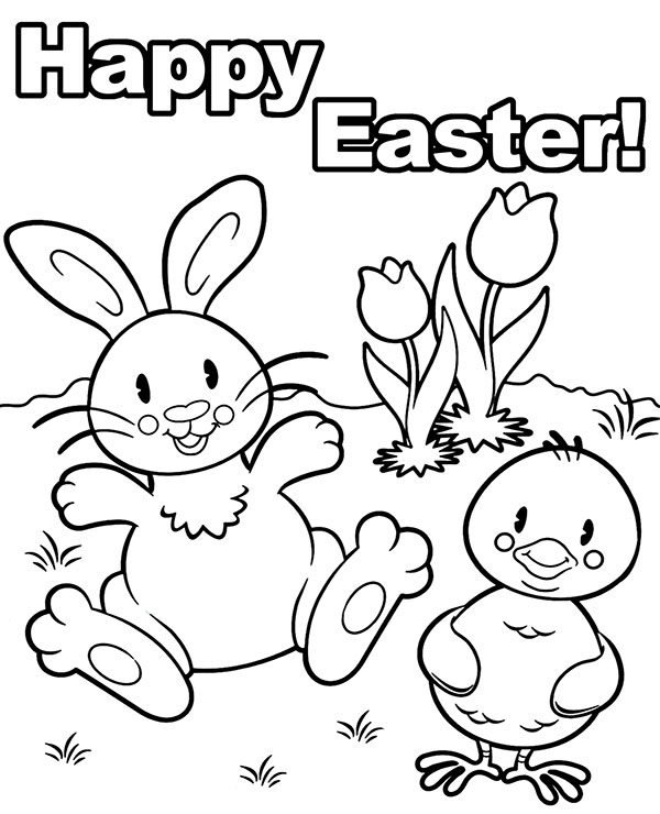 Cheerful happy easter coloring sheet