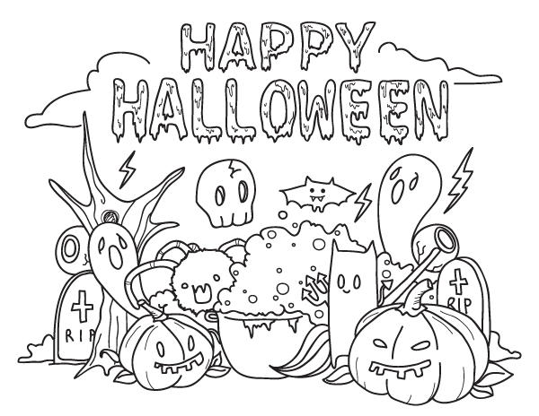 Printable happy halloween coloring page