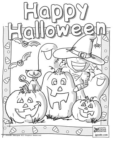 Halloween scene coloring page