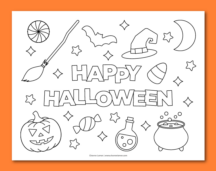Printable happy halloween coloring page