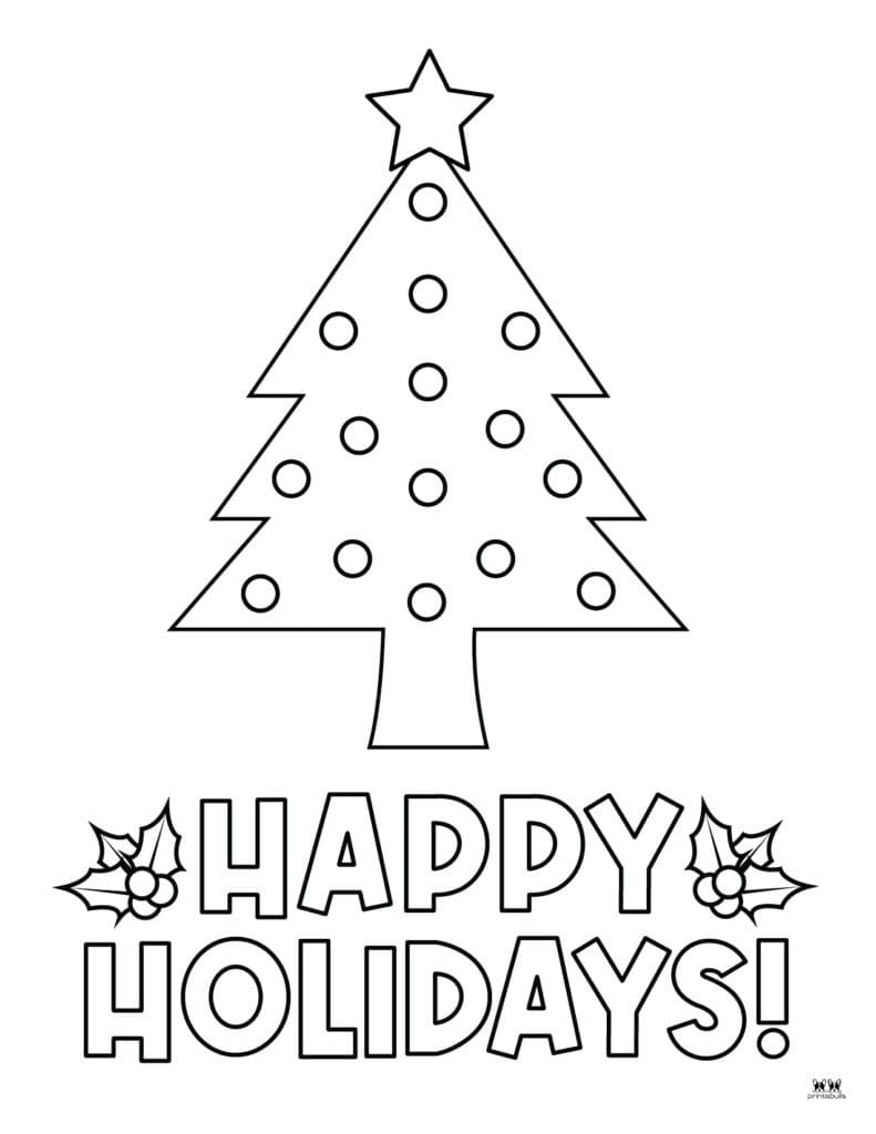 Happy holidays christmas tree coloring page