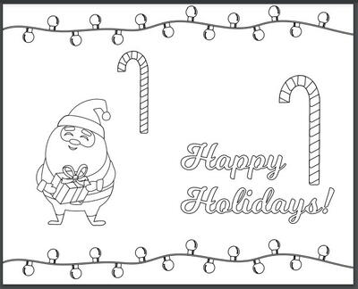 Happy holidays printable cards to color