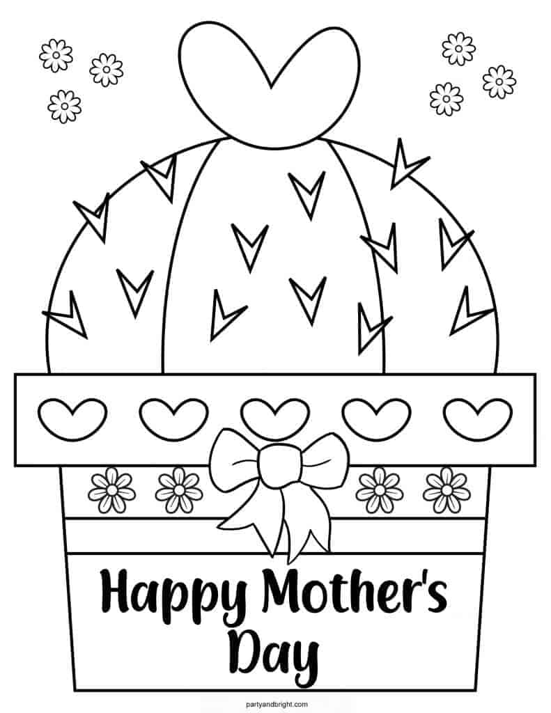 Free printable mothers day cactus coloring pages for kids