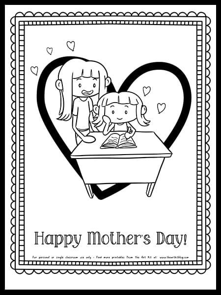 Cute free printable mom with daughter mothers day coloring page â the art kit