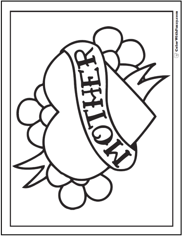 Happy mothers day coloring picture heart flowers banner