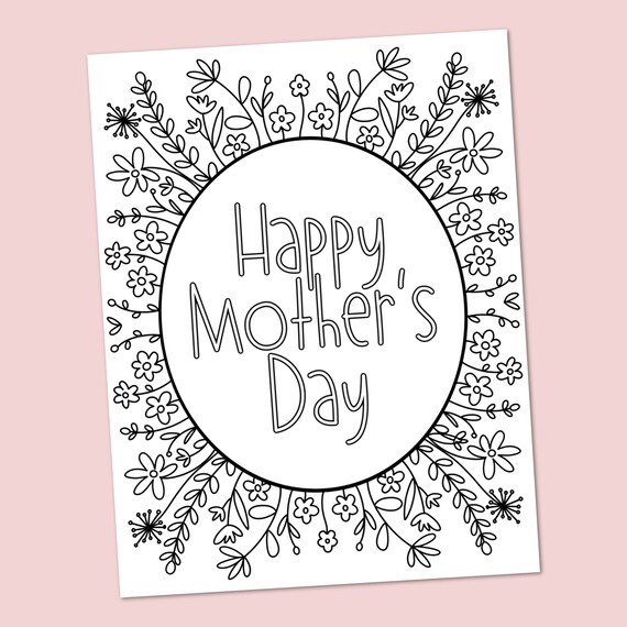 Happy mothers day printable spring flowers coloring page free card