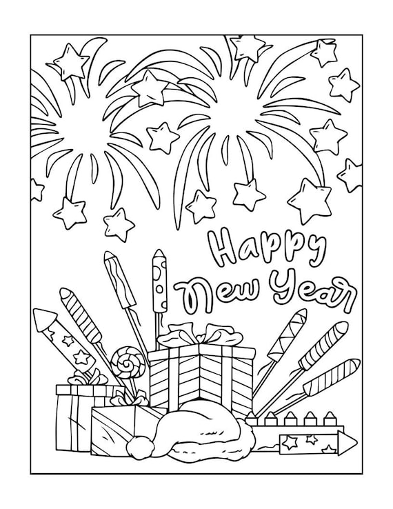 Printable happy new year coloring pages instant download print at homecraft supplies relaxation create art color download now