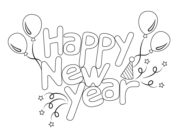 Printable festive happy new year coloring page