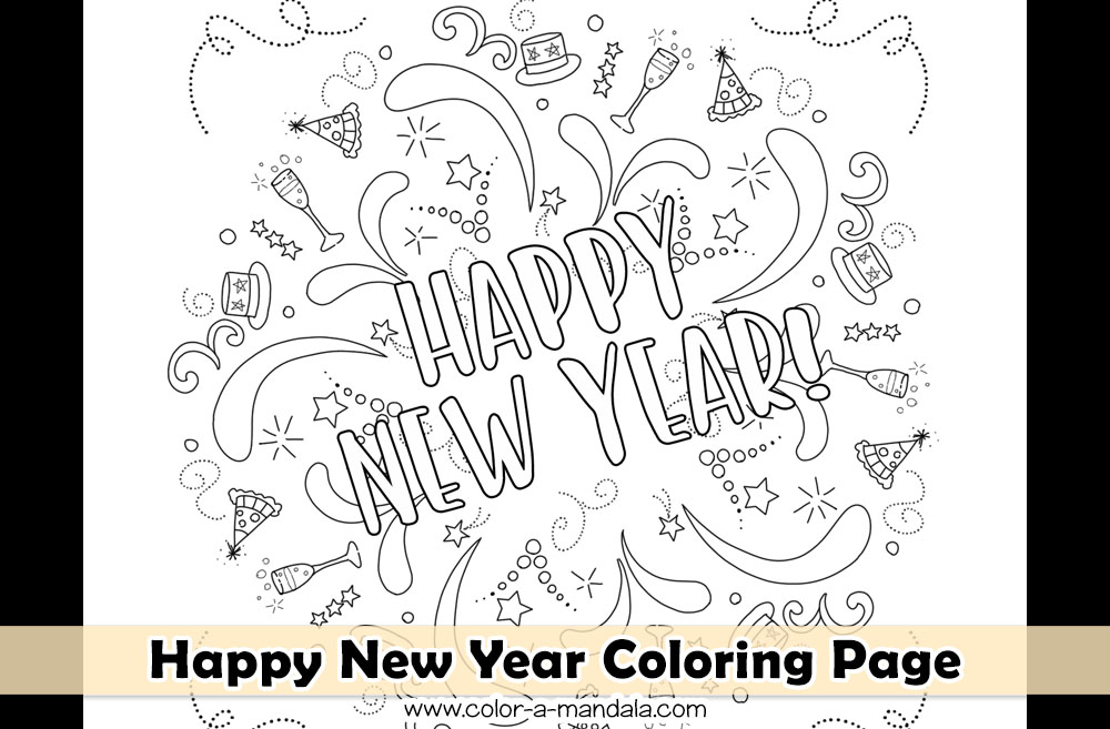 Happy new year coloring page m