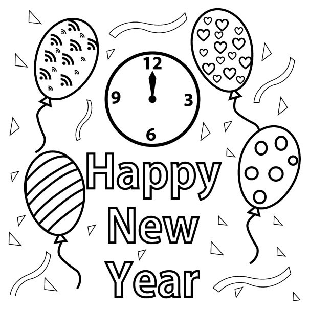 Free happy new year colouring pages for kids