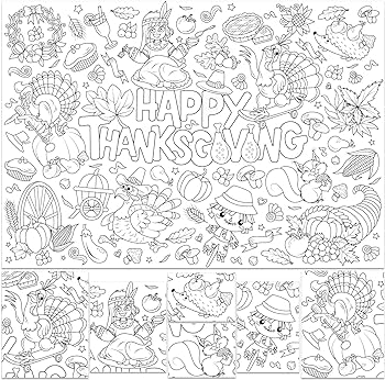 Howaf happy thanksgiving coloring poster with pcs colors paint pens fall harvest themed jumbo paper coloring banner or tablecloth with turkey pumkin design for kids classroom home party supplies