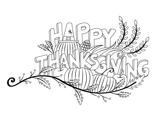 Printable happy thanksgiving coloring page