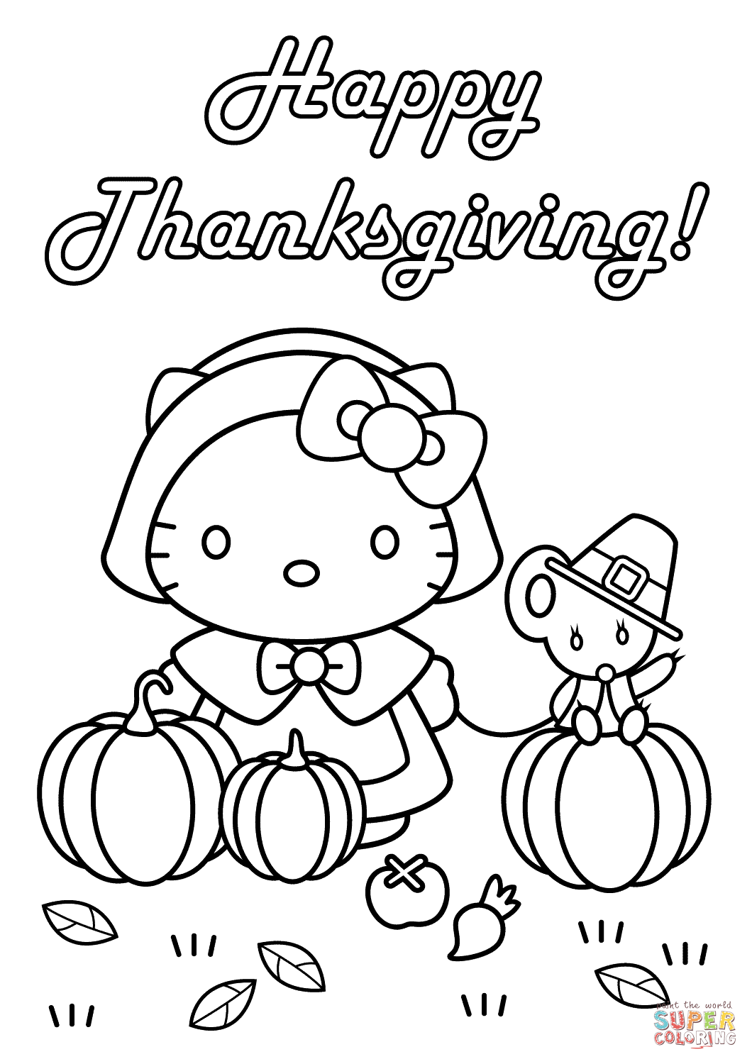 Hello kitty happy thanksgiving coloring page free printable coloring pages