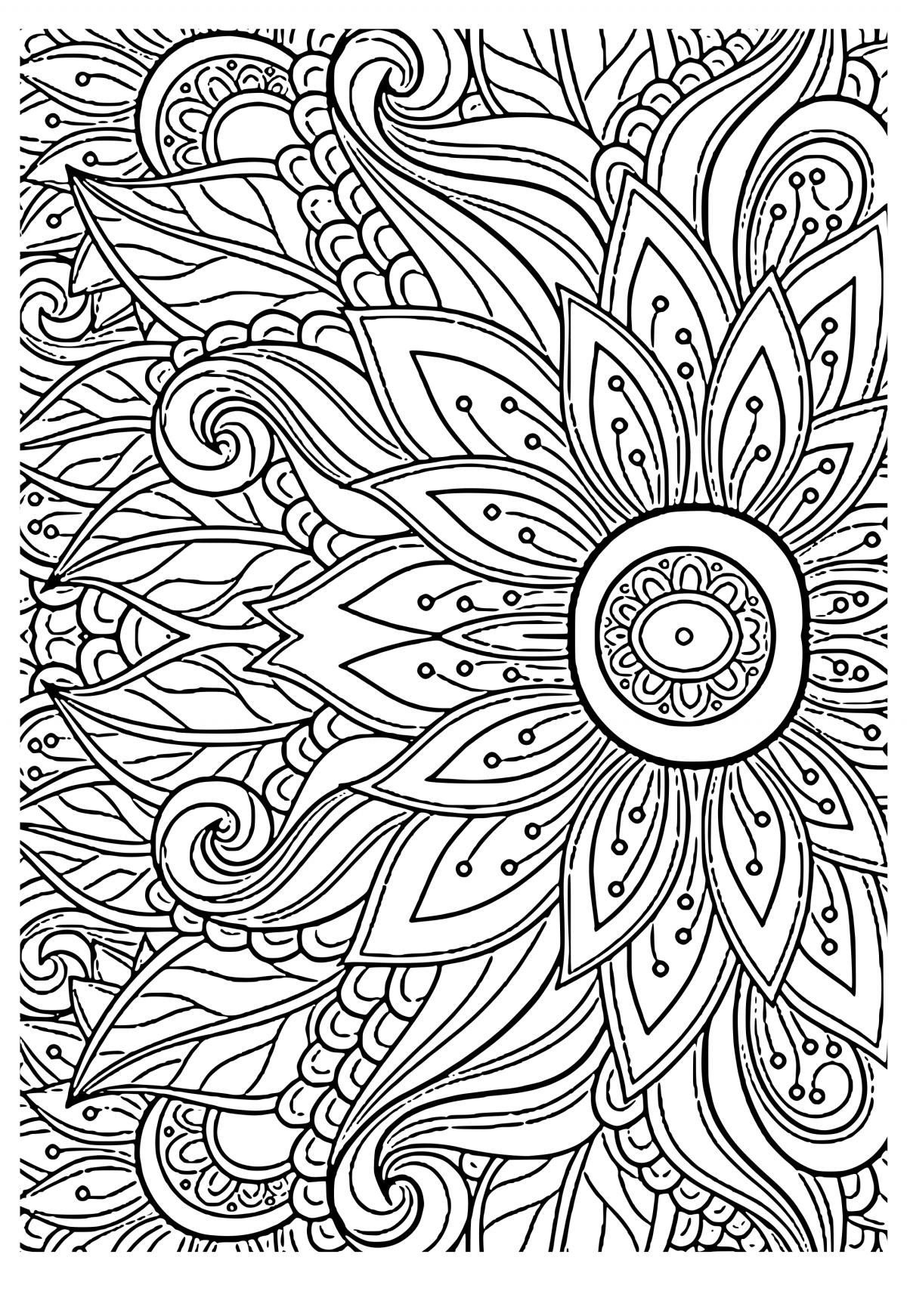 Free printable hard flower coloring page for adults and kids