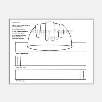 Builder helmet construction worker paper crown printable coloring craft activity crown printable paper crowns craft activities