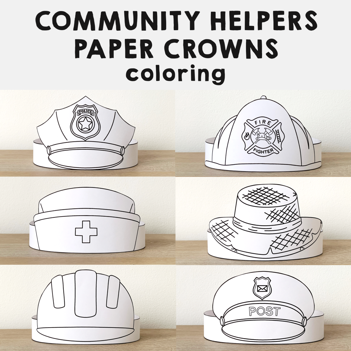 Munity helpers paper hats career day printable paper coloring craft made by teachers