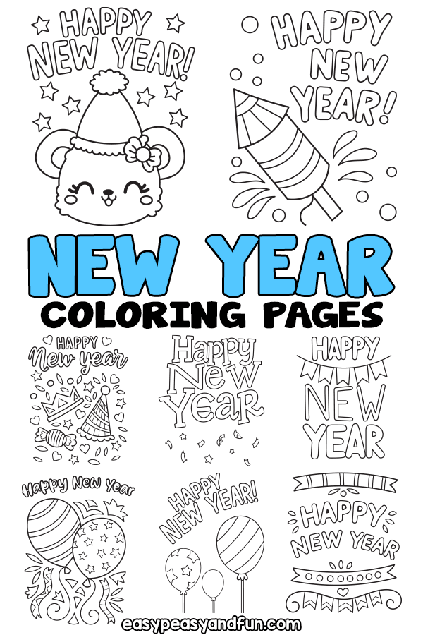 Happy new year coloring pages