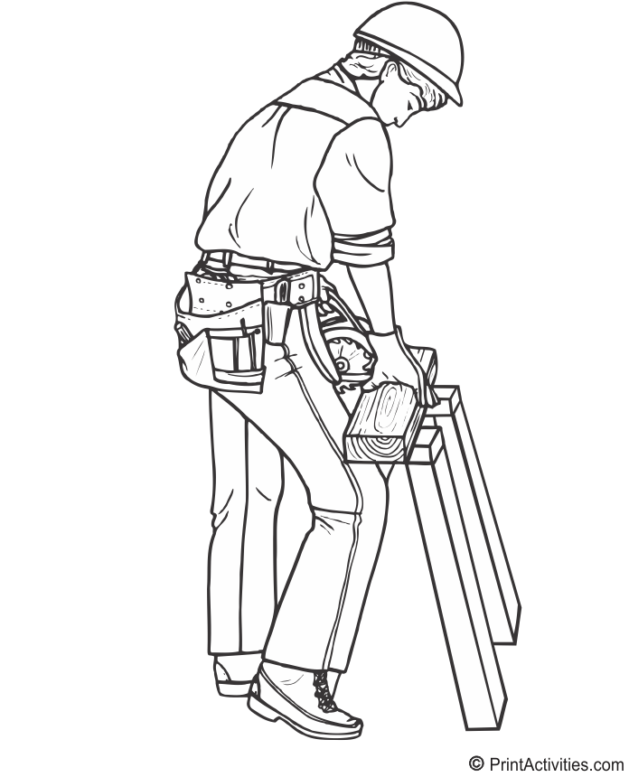 Carpenter coloring page cutting wood