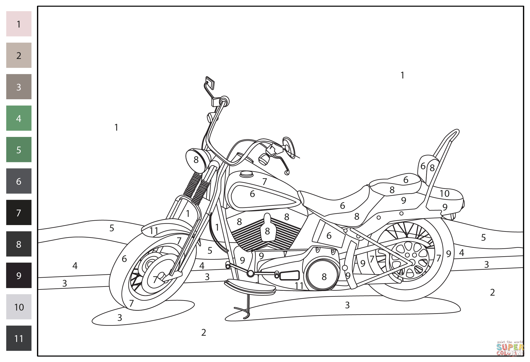 Harley davidson color by number coloring page free printable coloring pages