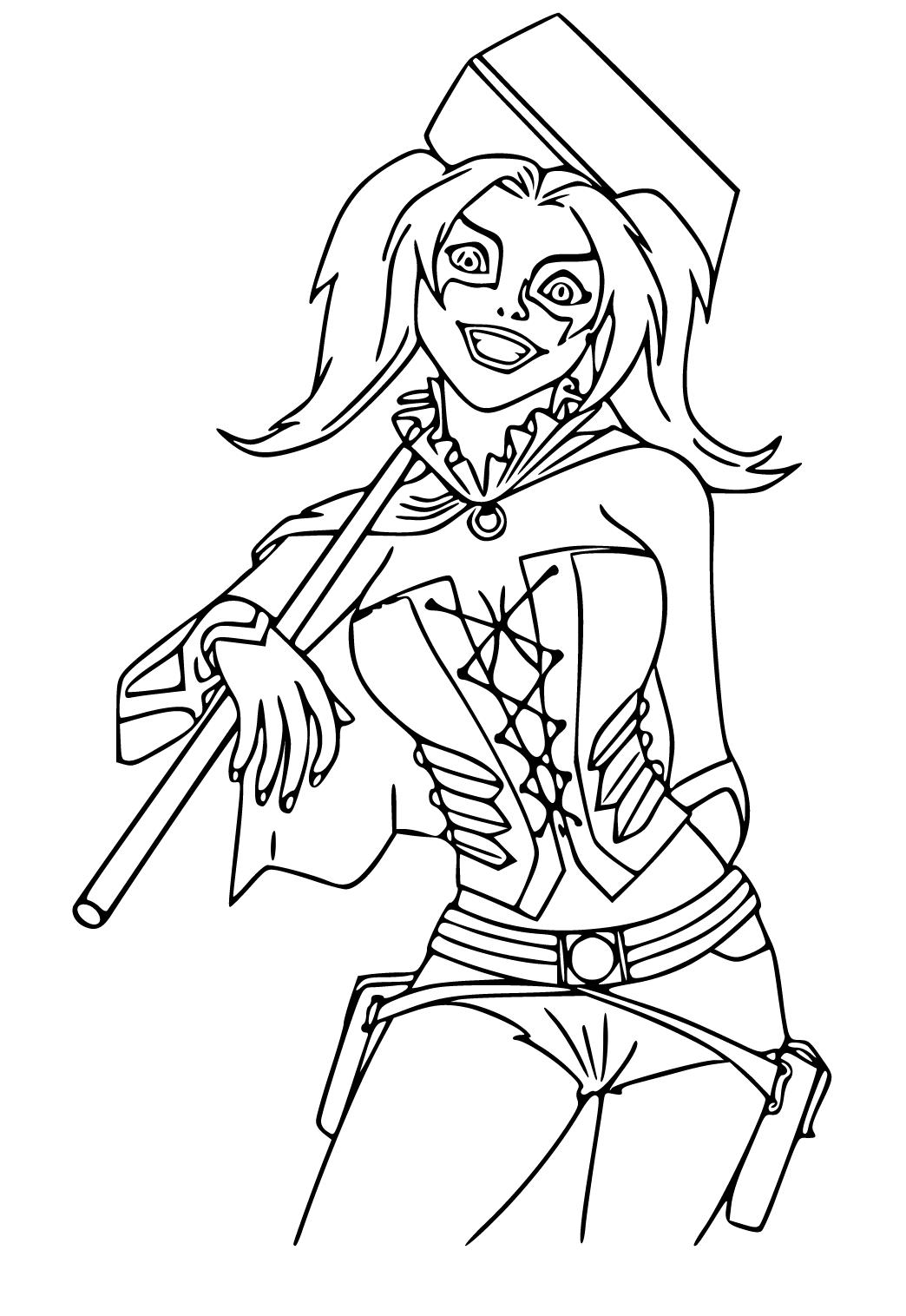 Free printable harley quinn hammer coloring page for adults and kids