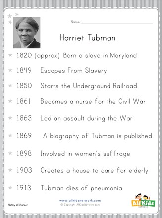 Harriet tubman worksheet all kids network