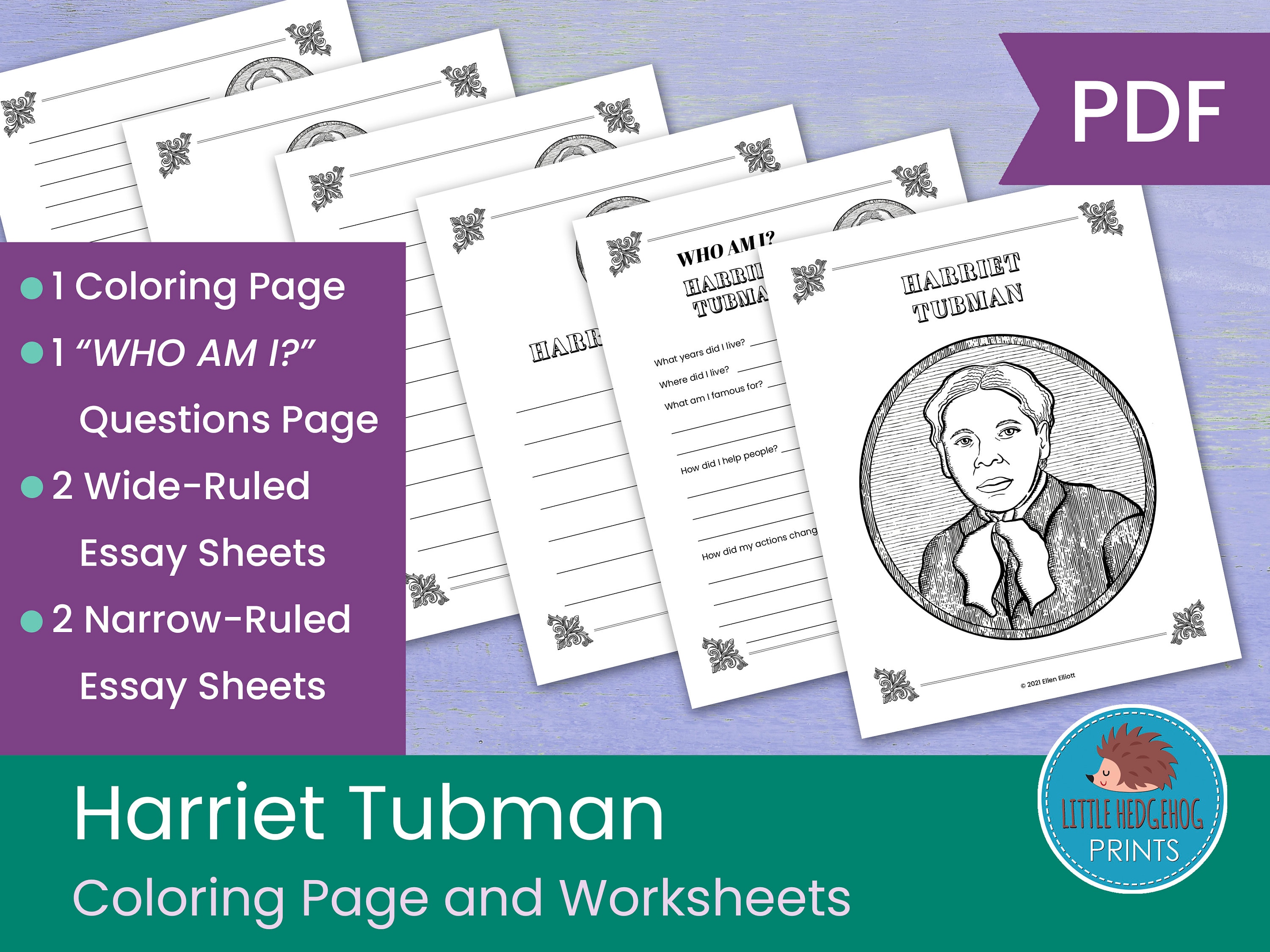 Harriet tubman coloring page and worksheets download now