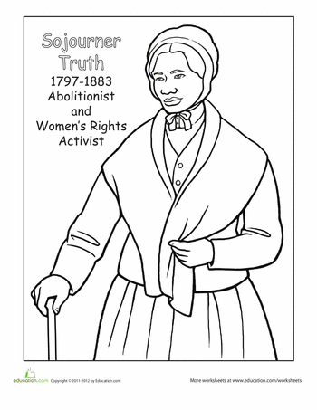 Sojourner truth coloring page worksheet education black history month activities black history month crafts black history printables