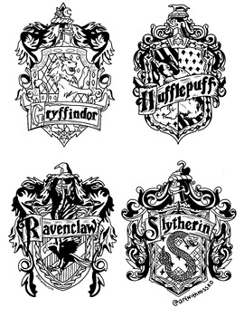 Harry potter hogwartss house crests coloring sheet by artwithmissko