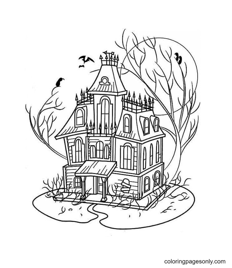 Haunted house coloring pages printable for free download