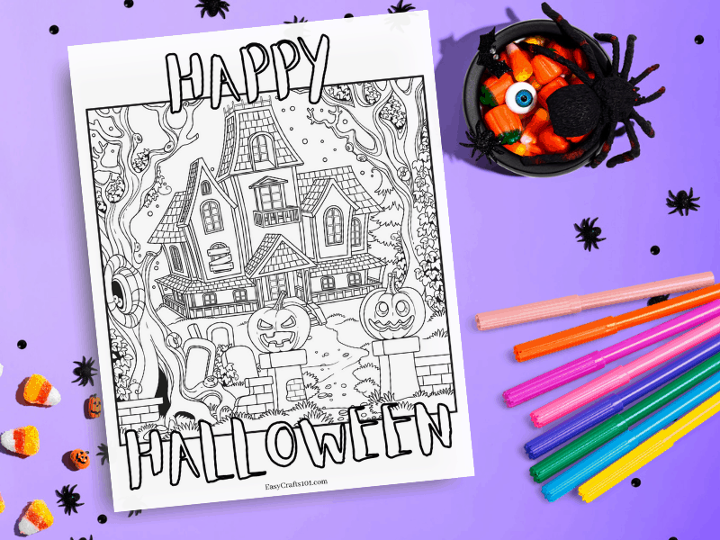 Printable haunted house coloring page