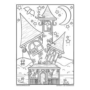 Download haunted house coloring page â printable digital art