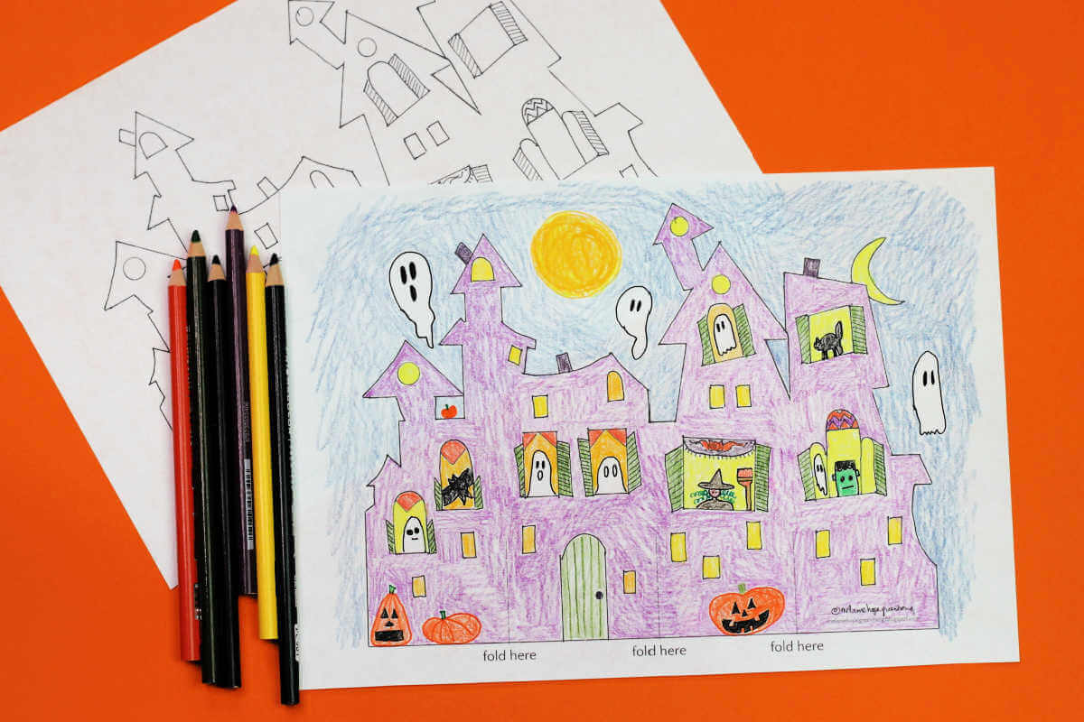 Haunted house template free printable coloring page d craft