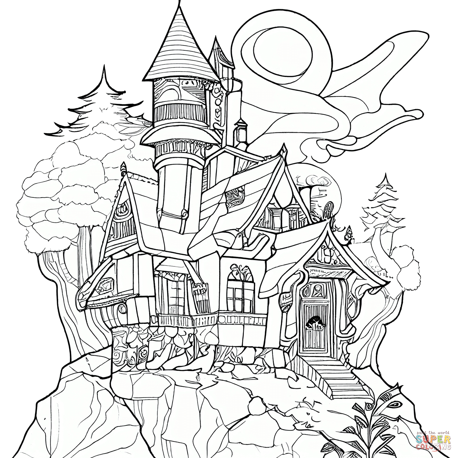 Haunted house coloring page free printable coloring pages