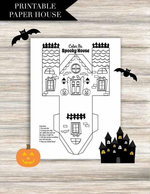 Kids halloween activity coloring halloween house spooky house haunted house coloring page cut out foldable instant download