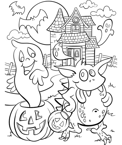 Free haunted house coloring page