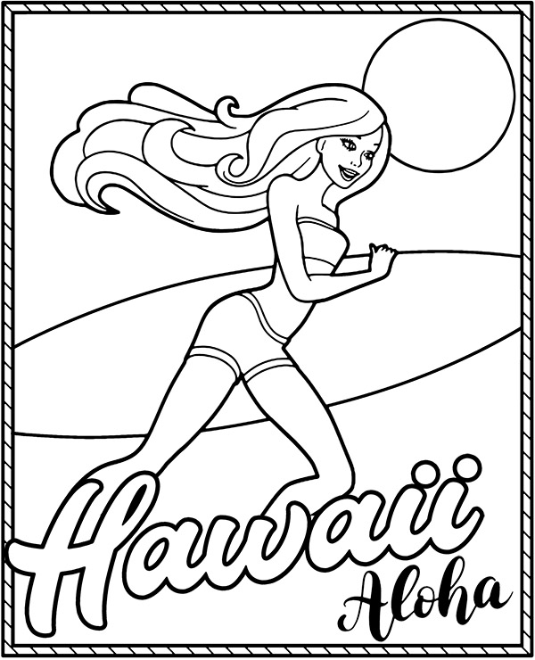 Barbie coloring page hawaii