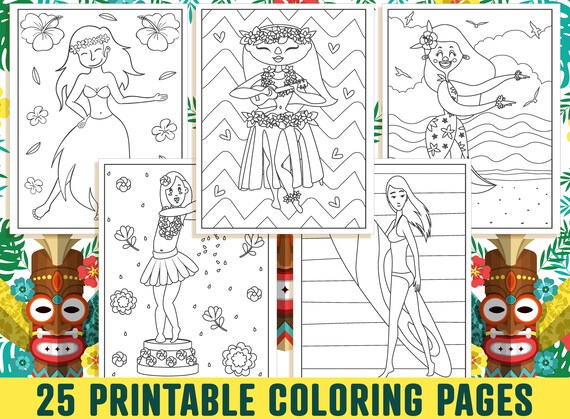 Island girl coloring pages printable island girl coloring pages for kids girls teens hawaiian girl tiki totems instant download